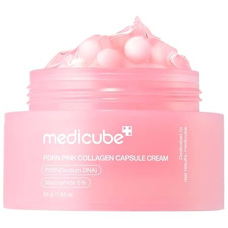 medicube Salmon DNA PDRN Pink Collagen Capsule Cream, Face Moisturiser | Lightweight Moisturising Cream | PDRN, Niacinamide for Uneven Skin Tone, Glow hydration | Korean Skin Care 1.94 oz