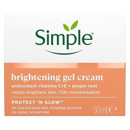 Simple Protect 'N' Glow Brightening Gel Face Cream Facial Moisturiser With Antioxidant Vitamins C & E And Ginger Root For A Radiant Glow 50 ml