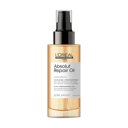 L’Oréal Professionnel Absolut Repair 10-in-1 Leave-in Oil, With Protein And Gold Quinoa for Dry And Damaged Hair, Serie Expert, 90 ml