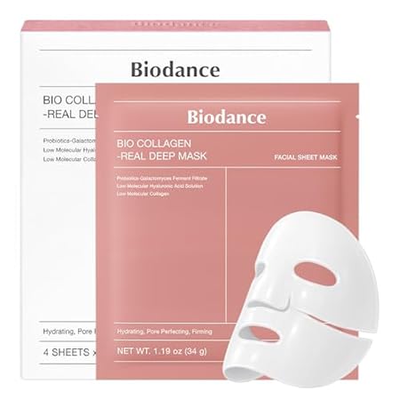 BIODANCE Bio-Collagen Real Deep Face Mask 4 Pcs | Hydrogel Overnight Mask | Pore Minimizing and Elasticity Improvement | Korean Face Mask for Glass Skin | Korean Skincare, Easter Gifts