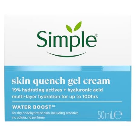 Simple Water Boost Skin Quench Gel Face Cream with 19% Hydrating Actives and Hyaluronic Acid Moisturiser for Dry Skin 50 ml