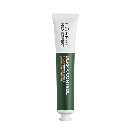 L'Oréal Men Expert Derma Control S.O.S Pimple Paste, 2-in-1 Mask, Overnight Blemish Treatment, Minimises Pores & Imperfections, For Oily Skin, 45ml