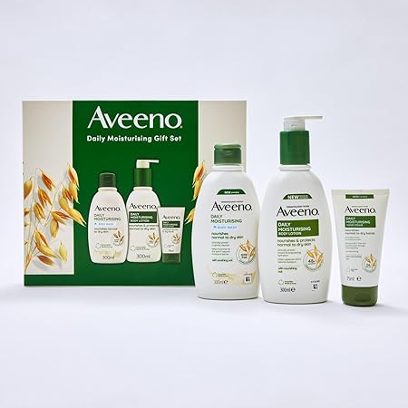 Aveeno Daily Moisturising Gift Set for Normal to Dry Skin, with Soothing Oat Extract, Body Wash 300ml + Body Lotion 300ml + Hand Cream 75ml, Pack of 3