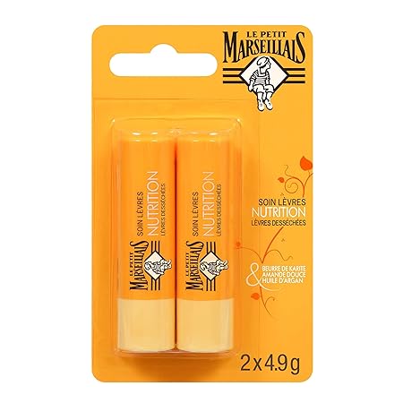 Le Petit Marseillais Lip Balm with Shea Butter, Almond and Argan Oil 2 x 4.9g Made in France