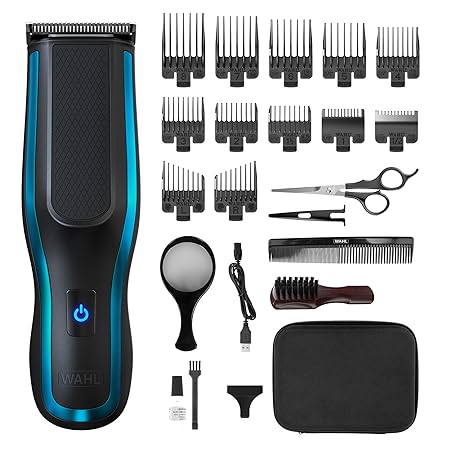 Wahl Self‑Clip 360 Cordless Hair Clipper Kit – Straight Angled Blade, Home Haircutting, 150‑Min Lithium Battery, USB Charging, 10 Combs, Lightweight DIY Self‑Haircutting Grooming Tool
